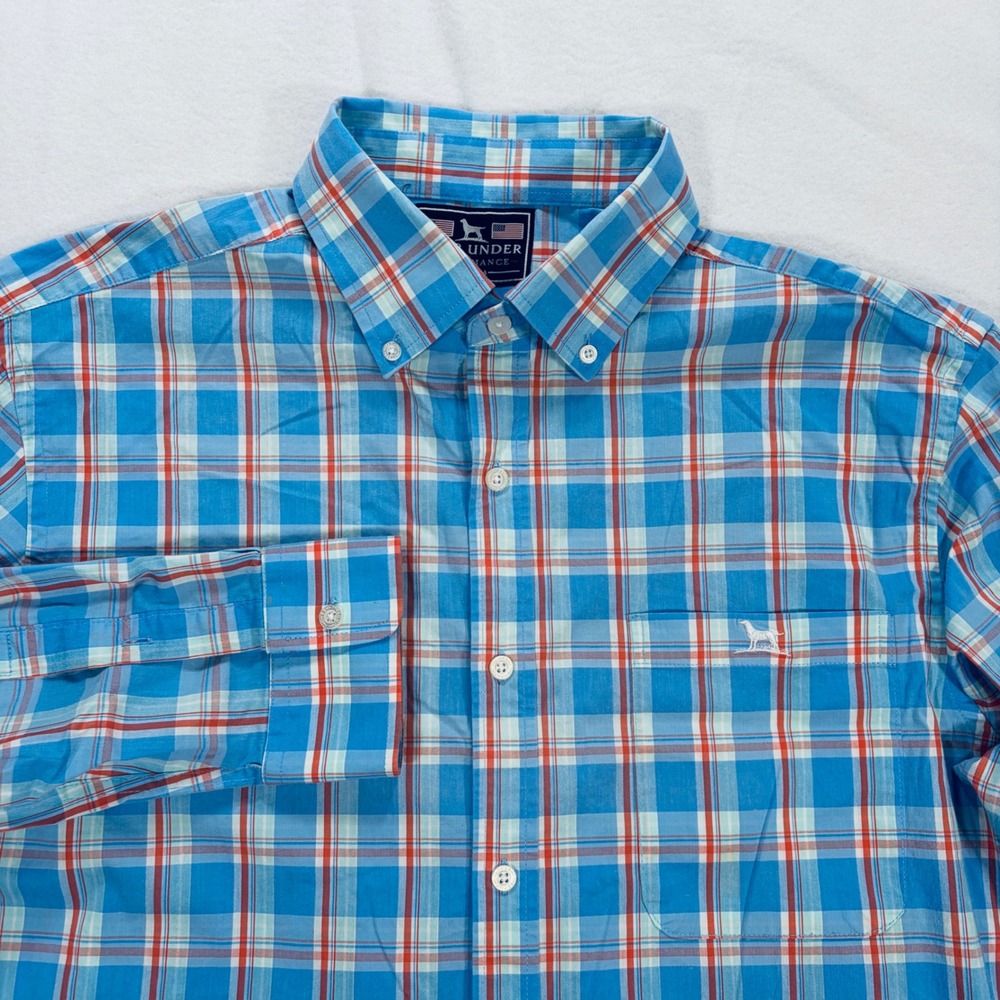 Over Under Performance Mens Large Blue Orange Plaid Button Down Shirt